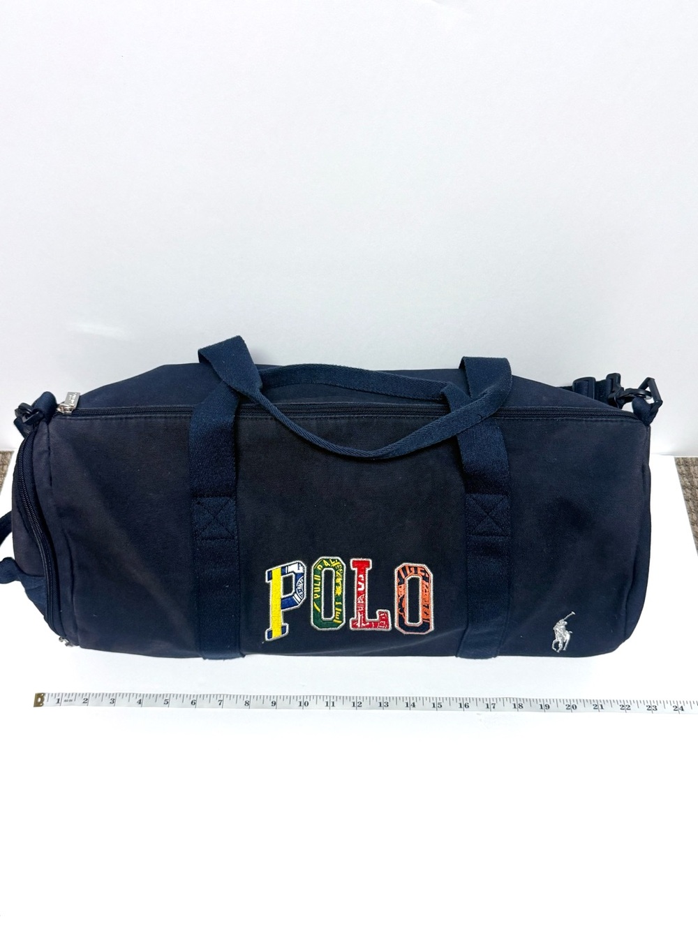 Polo Ralph Lauren Fragrance Duffel Bag Navy Blue Gym Overnight 20x13x10” - Picture 6 of 9